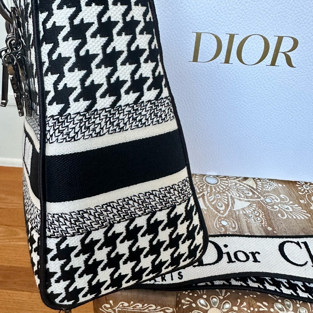 Christian Dior Lady D-Lite Bag Houndstooth Black White Medium Handbag Purse - Picture 14 of 16